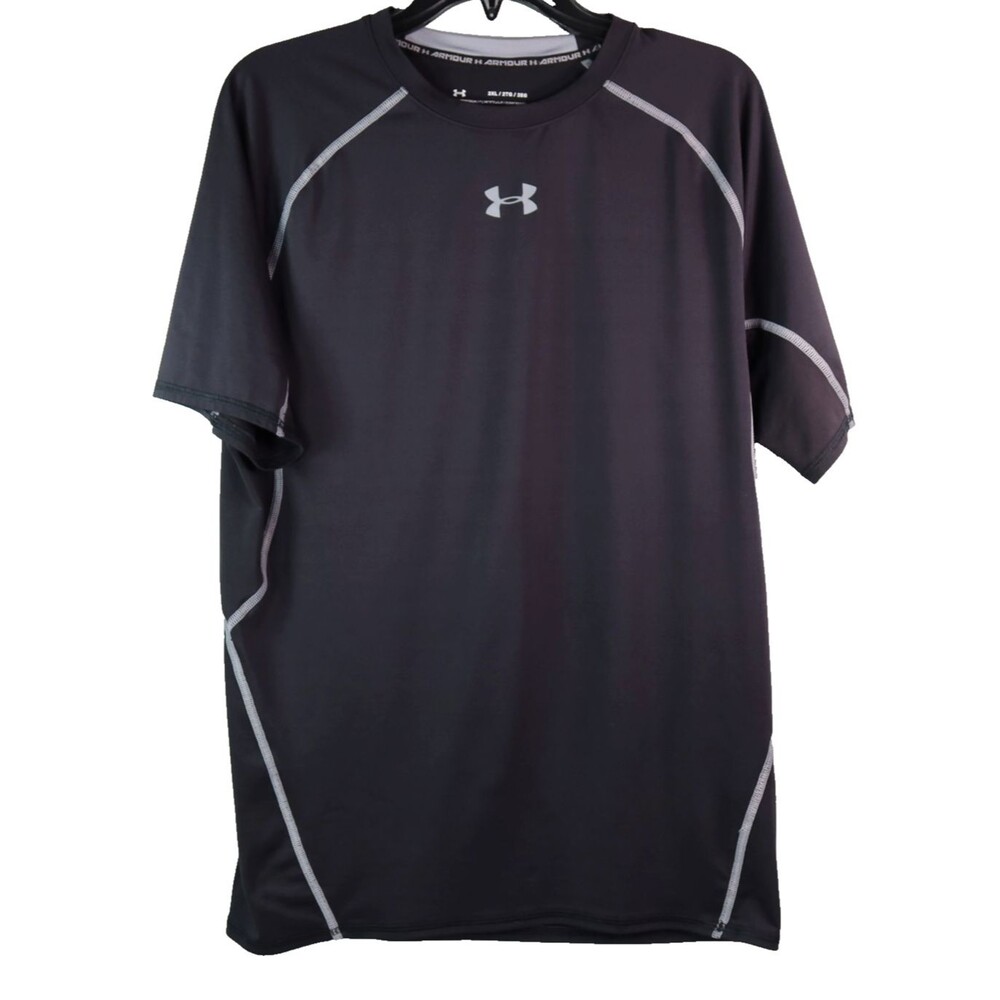Under Armour HeatGear Shirt Men's 2XL Black Compression Short Sleeve Athletic